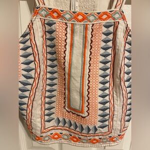 Anthropologie Orange and Blue Embroidered Blouse